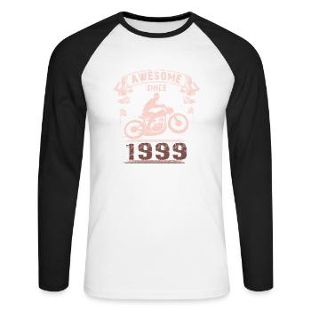 Awesome since 1999, Biker 24. Geburtstag - Unisex Baseballshirt langarm - Weiß/Schwarz - Vorne - Nik (191cm)