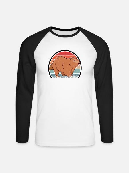 Murmeltier Retro Waldmurmeltier Vintage - Unisex Baseballshirt langarm - Weiß/Schwarz