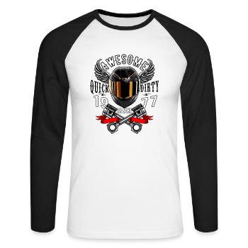 Génial depuis 1977, anniversaire du motard - T-shirt baseball manches longues Homme - blanc/noir - Devant - Nik (191cm)
