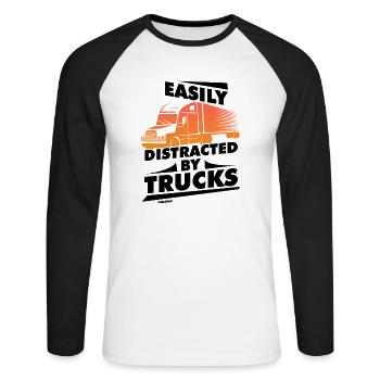 Facilement distrait par les camions - T-shirt baseball manches longues Homme - blanc/noir - Devant - Nik (191cm)