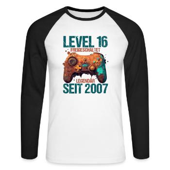 2007 Level 16 Jahre Gaming 16er 16 Geburtstag - Unisex Baseballshirt langarm - Weiß/Schwarz - Vorne - Nik (191cm)