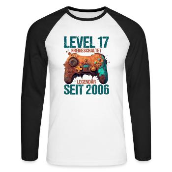 2006 Level 17 Jahre Gaming 17er 17 Geburtstag - Unisex Baseballshirt langarm - Weiß/Schwarz - Vorne - Nik (191cm)