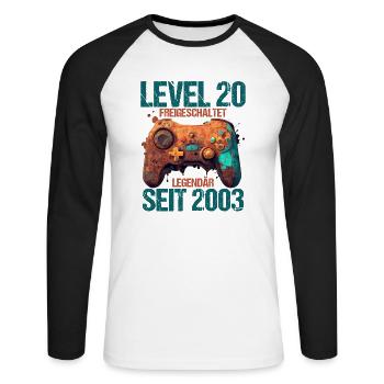 2003 Level 20 Jahre Gaming 20er 20 Geburtstag - Unisex Baseballshirt langarm - Weiß/Schwarz - Vorne - Nik (191cm)