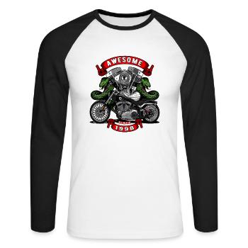 Awesome since 1998, Biker Geburtstag - Unisex Baseballshirt langarm - Weiß/Schwarz - Vorne - Nik (191cm)