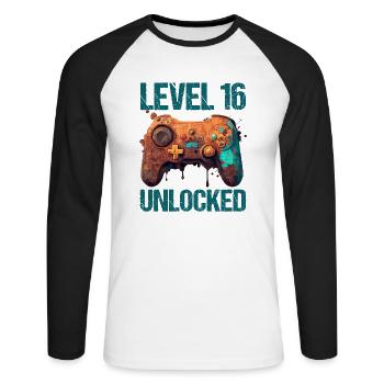 Level 16 Years Gaming 16er 16 Birthday - Unisex Long Sleeve Baseball T-Shirt - white/black - Front - Nik (191cm)