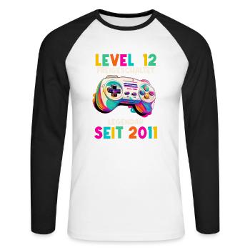 2011 Level 12 Jahre Gaming 12er 12 Geburtstag - Unisex Baseballshirt langarm - Weiß/Schwarz - Vorne - Nik (191cm)