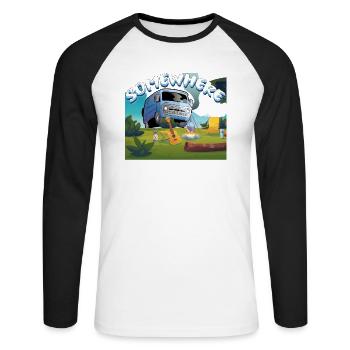 Somewhere is camping time - Unisex Baseballshirt langarm - Weiß/Schwarz - Vorne - Nik (191cm)