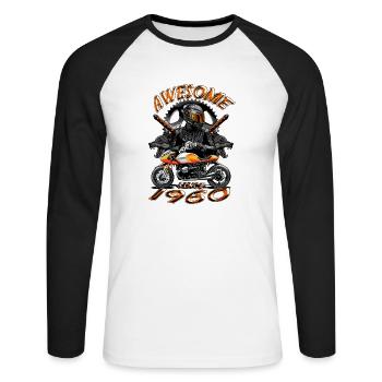 Awesome since 1960, Biker Geburtstag - Unisex Baseballshirt langarm - Weiß/Schwarz - Vorne - Nik (191cm)