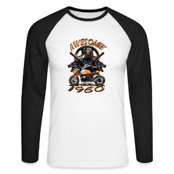 Awesome since 1960, Biker Geburtstag - Unisex Baseballshirt langarm - Weiß/Schwarz - Vorne - Nik (191cm)