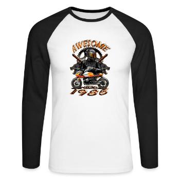 Awesome since 1986, Biker Geburtstag - Unisex Baseballshirt langarm - Weiß/Schwarz - Vorne - Nik (191cm)