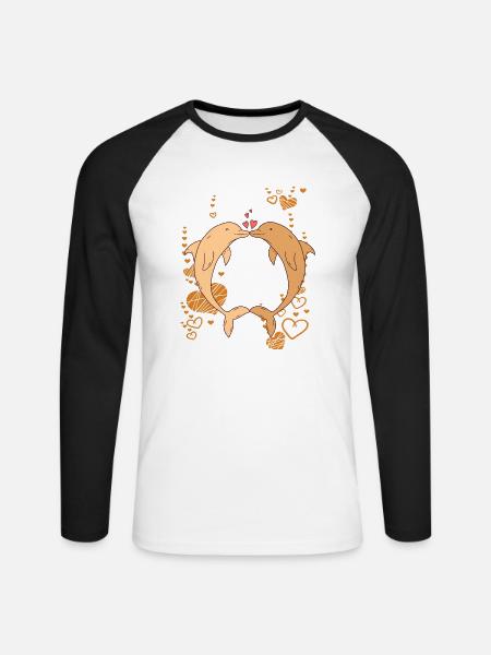 verliebte Delfine Meereslebewesen Tümmler - Unisex Baseballshirt langarm - Weiß/Schwarz