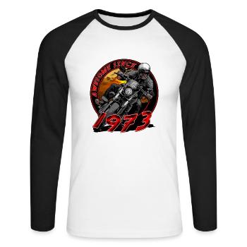 Awesome since 1973, Biker Geburtstag - Unisex Baseballshirt langarm - Weiß/Schwarz - Vorne - Nik (191cm)