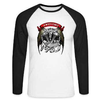 Awesome since 1963, Biker Geburtstag - Unisex Baseballshirt langarm - Weiß/Schwarz - Vorne - Nik (191cm)