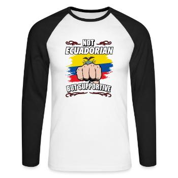 Not Ecuadorian But Supportive Travel Tourist - Unisex Baseballshirt langarm - Weiß/Schwarz - Vorne - Nik (191cm)