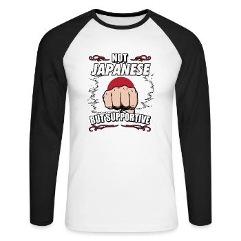 Pas japonais mais touristique de soutien - T-shirt baseball manches longues Homme - blanc/noir - Devant - Nik (191cm)