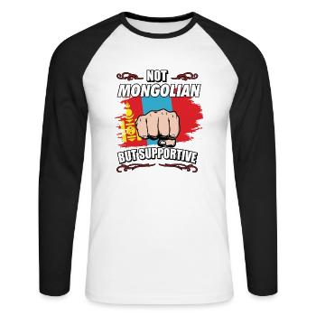 Not Mongolian But Supportive Travel Tourist - Unisex Long Sleeve Baseball T-Shirt - white/black - Front - Nik (191cm)