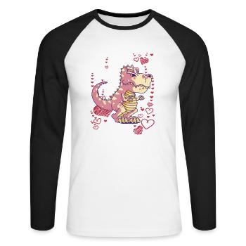 cooler Dinosaurier T-Rex für Mädchen - Unisex Baseballshirt langarm - Weiß/Schwarz - Vorne - Nik (191cm)