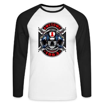 Awesome since 1963, Biker Geburtstag - Unisex Baseballshirt langarm - Weiß/Schwarz - Vorne - Nik (191cm)