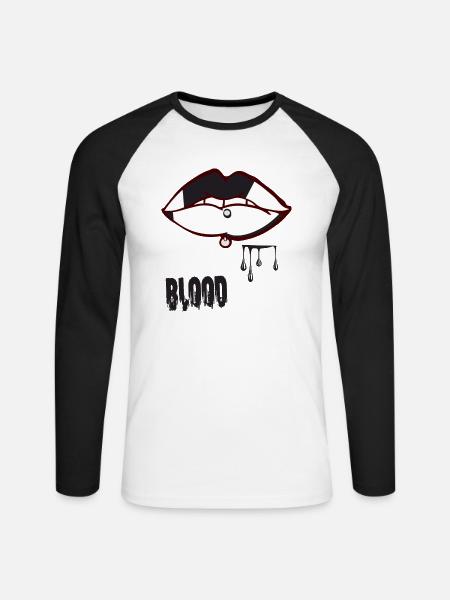 piercing & blood - Unisex Long Sleeve Baseball T-Shirt - white/black