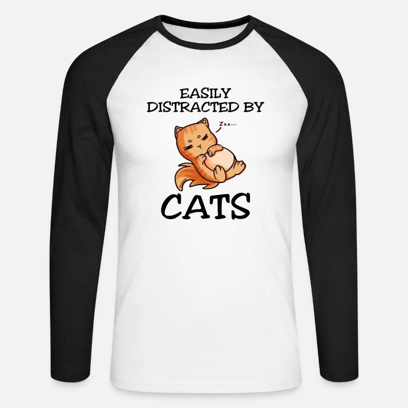 Easily Distracted By Cats - Unisex Baseballshirt langarm - Weiß/Schwarz