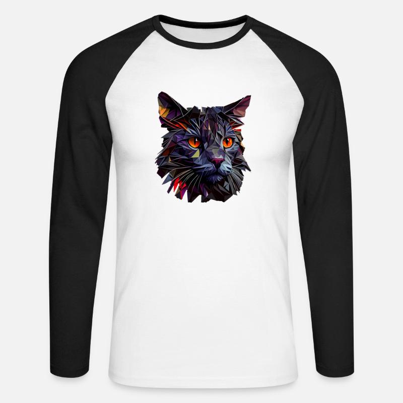 Katze Katzen Kätzchen Polygon Katze - Unisex Baseballshirt langarm - Weiß/Schwarz