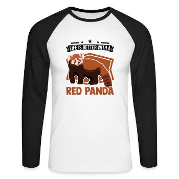 La vie est meilleure avec un panda roux - T-shirt baseball manches longues Homme - blanc/noir - Devant - Nik (191cm)