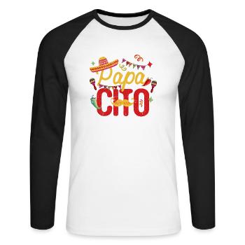 Papacito Familie Cinco De Mayo Passendes Paar - Unisex Baseballshirt langarm - Weiß/Schwarz - Vorne - Nik (191cm)