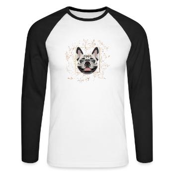 Chien d’or Français bouledogue - T-shirt baseball manches longues Homme - blanc/noir - Devant - Nik (191cm)