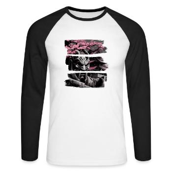 Temple japonais vintage des fleurs de cerisier Sakura - T-shirt baseball manches longues Homme - blanc/noir - Devant - Nik (191cm)