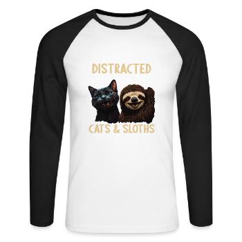 Leicht Ablenkbar durch Katzen Und Faultiere - Unisex Baseballshirt langarm - Weiß/Schwarz - Vorne - Nik (191cm)