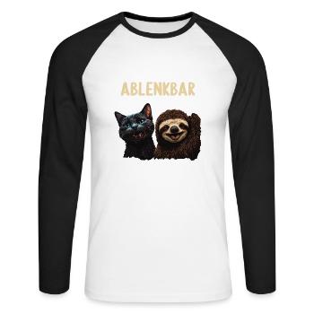 Leicht Ablenkbar durch Katzen Und Faultiere - Unisex Baseballshirt langarm - Weiß/Schwarz - Vorne - Nik (191cm)