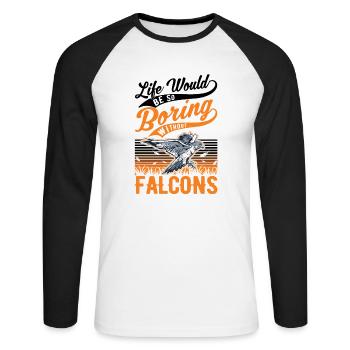 Fauconnier Cadeau Fauconnerie Crécerelle - T-shirt baseball manches longues Homme - blanc/noir - Devant - Nik (191cm)