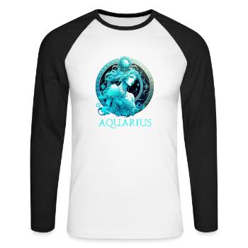 Embrassez votre identité Verseau: Aquarius Pride Zod - T-shirt baseball manches longues Homme - blanc/noir - Devant - Nik (191cm)