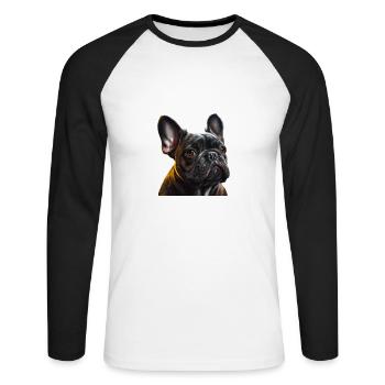 Please don't scare my dog French Bulldog - Unisex Long Sleeve Baseball T-Shirt - white/black - Front - Nik (191cm)