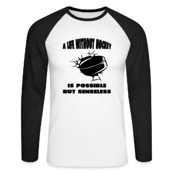 Eishockeyspieler Eishockey Hockeyfan Eishockeyteam - Unisex Baseballshirt langarm - Weiß/Schwarz - Vorne - Nik (191cm)