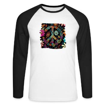 Hippie Festival Love Vintage Peace Sign - T-shirt baseball manches longues Homme - blanc/noir - Devant - Nik (191cm)
