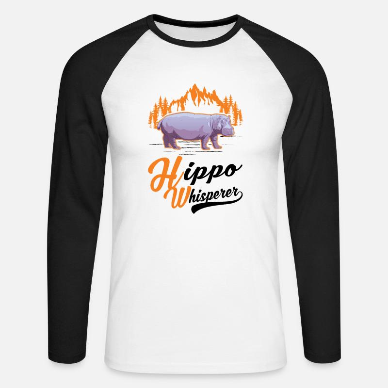Nilpferd Flüsterer Hippo Flusspferd - Unisex Baseballshirt langarm - Weiß/Schwarz