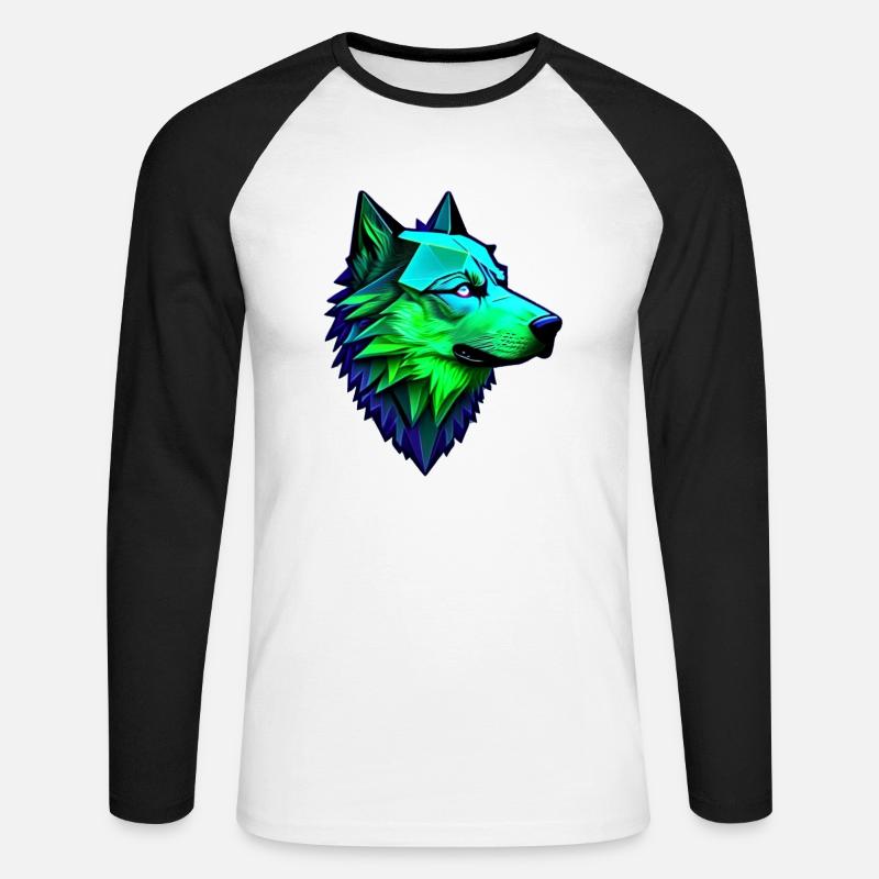 Wolf polygonale Form - Unisex Baseballshirt langarm - Weiß/Schwarz