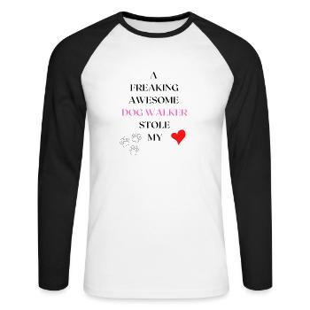 Dog Walker Valentines Funny Red Heart - T-shirt baseball manches longues Homme - blanc/noir - Devant - Nik (191cm)