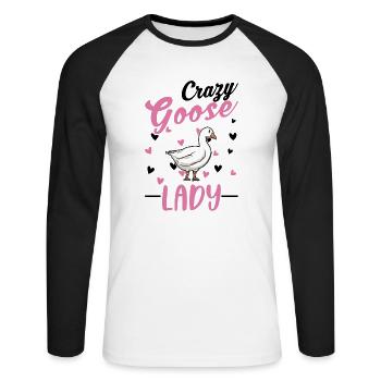 Crazy Goose lady geese goose breeder - Unisex Long Sleeve Baseball T-Shirt - white/black - Front - Nik (191cm)