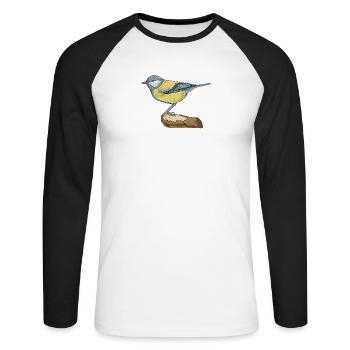 Blue I Bird motif for birdwatchers - Unisex Long Sleeve Baseball T-Shirt - white/black - Front - Nik (191cm)