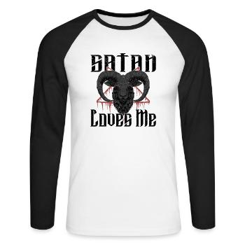 Satan Belzébuth Diable Gothique Pentagramme Mystique - T-shirt baseball manches longues Homme - blanc/noir - Devant - Nik (191cm)