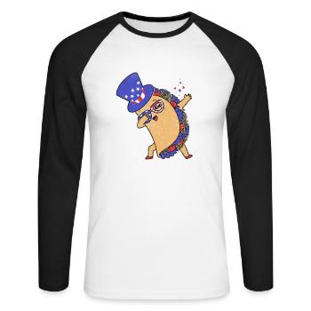 Dab Taco July 4 American Flag USA - Unisex Long Sleeve Baseball T-Shirt - white/black - Front - Nik (191cm)
