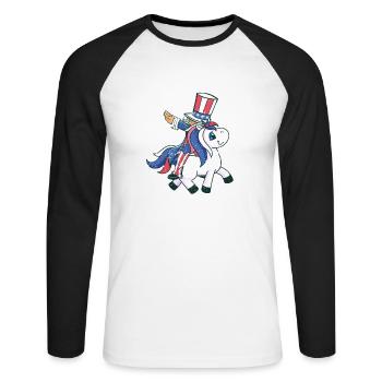 Riding Unicorn Lovers 4 juillet Mericorn patriot - T-shirt baseball manches longues Homme - blanc/noir - Devant - Nik (191cm)