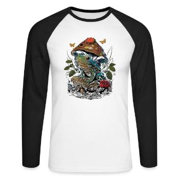 Cottagecore Aesthetic Frog Mushroom - Unisex Baseballshirt langarm - Weiß/Schwarz - Vorne - Nik (191cm)