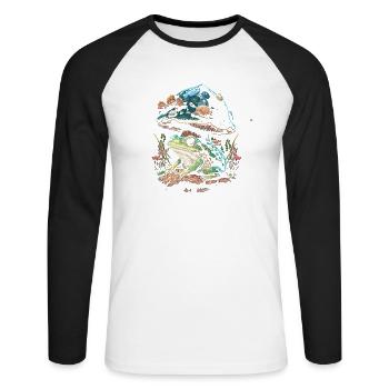 Cottagecore Aesthetic Frog Mushroom - Unisex Baseballshirt langarm - Weiß/Schwarz - Vorne - Nik (191cm)