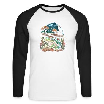 Cottagecore Aesthetic Mushroom Frog - Unisex Baseballshirt langarm - Weiß/Schwarz - Vorne - Nik (191cm)