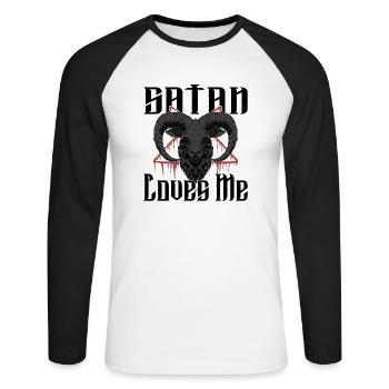 Satan Beelzebub Teufel Gothic Pentagram Mystisch - Unisex Baseballshirt langarm - Weiß/Schwarz - Vorne - Nik (191cm)