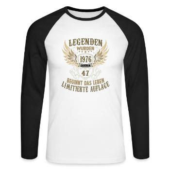 Legende 1976 47 Geburtstag Limitiertes Einzelstück - Unisex Baseballshirt langarm - Weiß/Schwarz - Vorne - Nik (191cm)