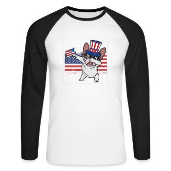 Dab French Bulldog 4 juillet Patriot - T-shirt baseball manches longues Homme - blanc/noir - Devant - Nik (191cm)